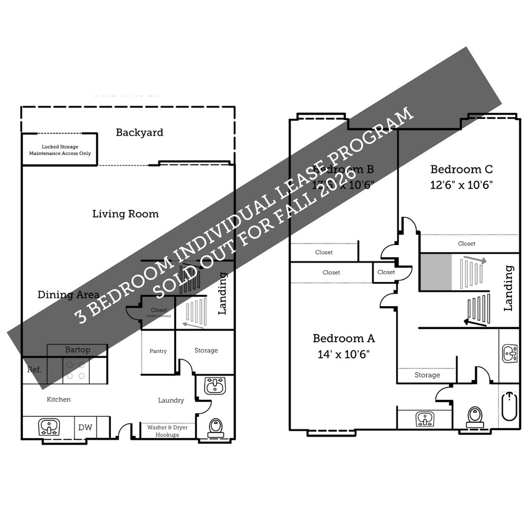 Floor plan for 3 beds, 1.5 baths, 1420 sqft